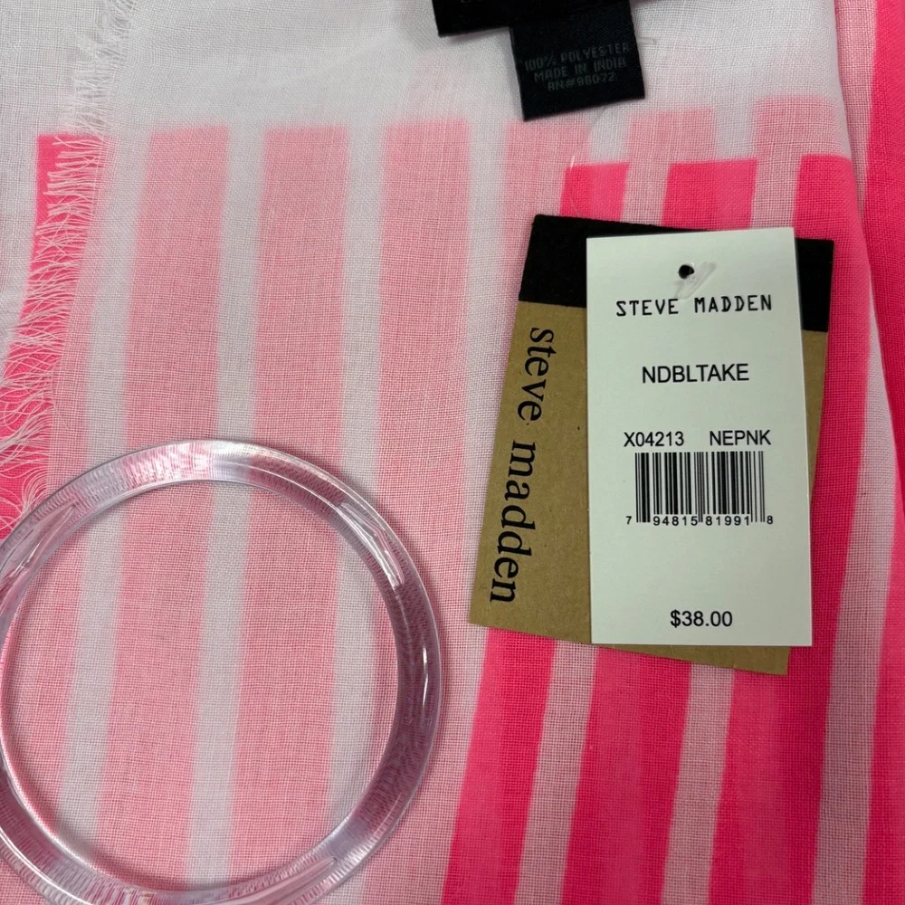 Steve Madden Pink and White Striped Oversized Scarf or Wraps - 74